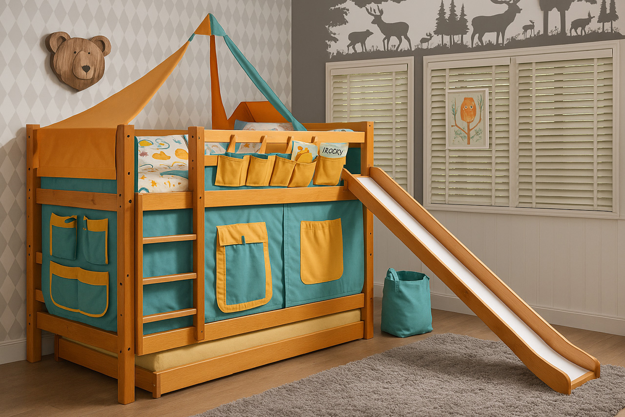 ไอเดียที่ 3 เตียง 2 ชั้นพร้อมสไลเดอร์และพื้นที่เล่นสนุก